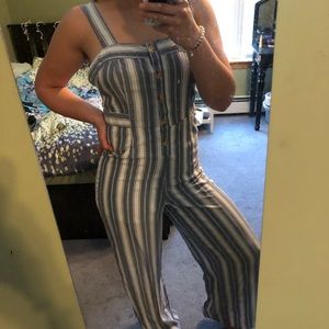 Blue and white striped jumpsuit